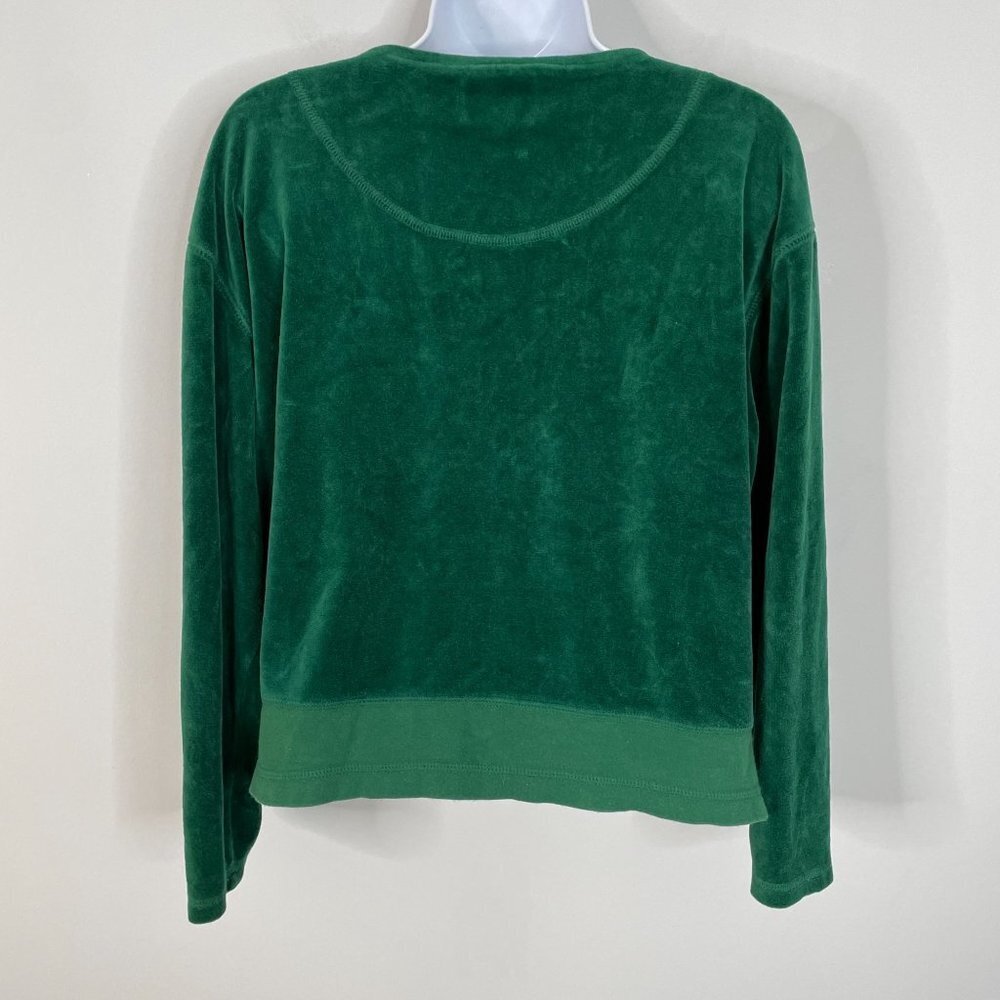 Vintage Y2K Womens VELOUR Jacket Sz LP Dark Green FULL ZIP Long Sleeve Holiday - Picture 9 of 12